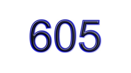 blue 605 number 3d effect white background