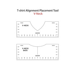 T shirt Ruler Bundle. T-shirt Alignment Placement Tool V-Neck - front, back. Printable templates. Stock illustration