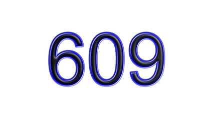 blue 609 number 3d effect white background
