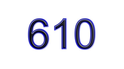 blue 610 number 3d effect white background