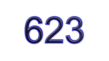 blue 623 number 3d effect white background