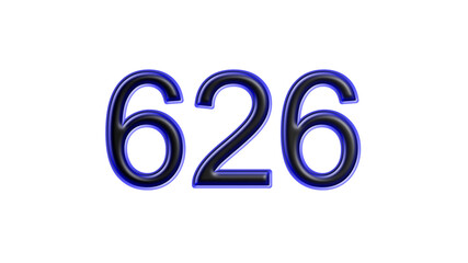 blue 626 number 3d effect white background