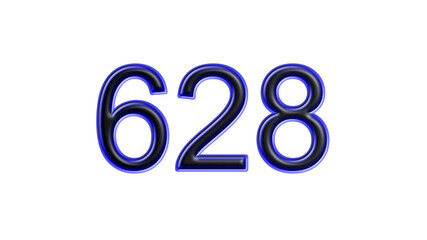 blue 628 number 3d effect white background