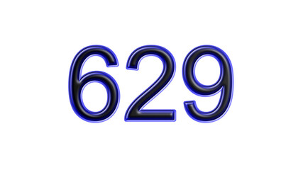 blue 629 number 3d effect white background