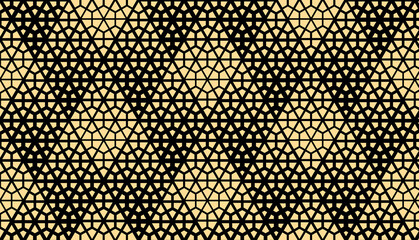 Abstract geometric pattern. Seamless vector background. Gold and black halftone. Graphic modern pattern. Simple lattice graphic design