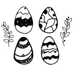 Vector easter egg simple set. Black and white hand drawn illustration. Good for invitations, wrapping paper, easter design
