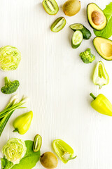 Layout of raw green vegetables and herbs protein food