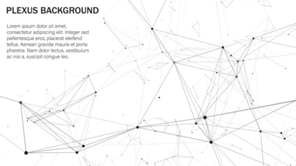 Plexus of lines and dots. Connected particles. Network geometry background. Vector illustration
