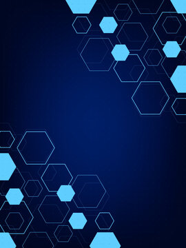 Hexagon pattern, texture on gradient blue technology background with small dots. Digital data visualization. Tech, business, science concept. Use for banner, presentation, template.