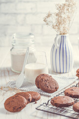 Double chocolate cookies with milk