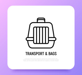 Pet transport bag thin line icon. Modern vector illustration of carrying equipment for cat or dog.