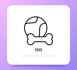 Dog toys thin line icon: ball and bone. Modern vector illustration for pet shop.