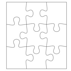 Blank Jigsaw Puzzle 9 pieces. Simple line art style for printing and web. Stock illustration