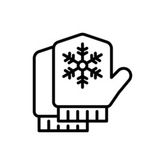 Mittens with snowflake thin line icon. Modern vector illustration of winter accessories.