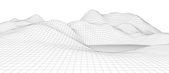 Vector landscape of lines. Wireframe concept of mountains. Technology background. Big Data.