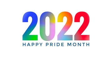 Number 2022 with texts happy pride month on rainbow colors background, concept for happy new year 2022 celebration and lgbtq+ celebrations in pride month around the world.
