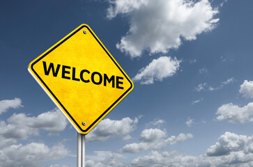 Welcome information road sign