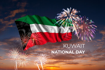 Fireworks and flag of Kuwait