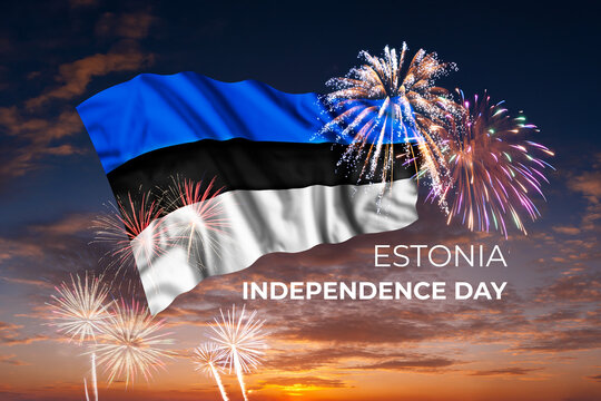 Fireworks and flag of Estonia