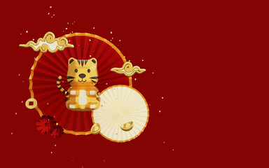 3d rendering of Happy Chinese New Year with lantern on red background