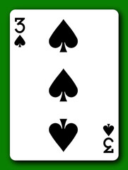 A 3 Three of Spades playing card with clipping path