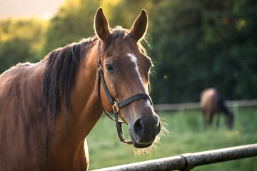 Fotobehang Thoroughbred horse mare on pasture. Farm animal © encierro