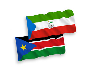 Flags of Republic of Equatorial Guinea and Republic of South Sudan on a white background