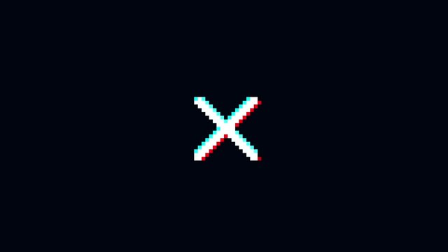 pixel cross Glitch icon animated.isolated on black background.digital glitch effect.4K video.cool effect