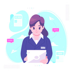 reading hot news and trend on gadget vector illustration