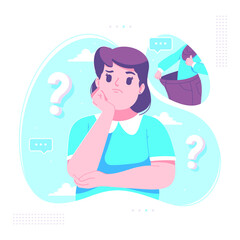 fat girl confused about diet vector illustration