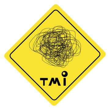 Warning yellow diamond shaped traffic sign about too much information, vector illustration, mental health concept