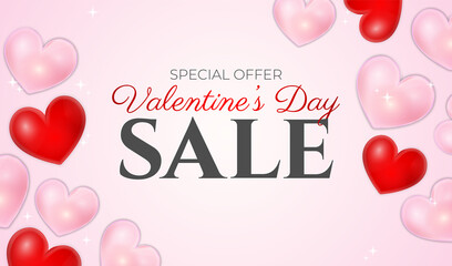Pink and Red Valentine's Day Sale Background Banner with Hearts