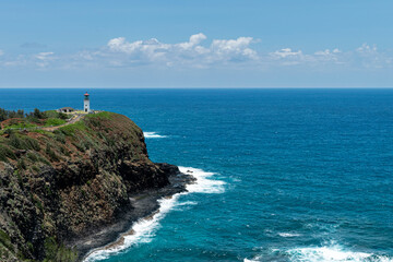 Kilauea lighthouse on a calm and sunny day in Kauai, Hawaii