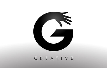 Letter G Logo with Hand Silhouette Vector Icon Illustration. Creative Hand Logo Letter