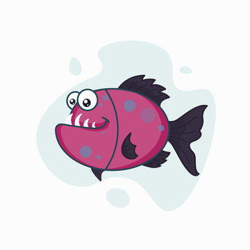 Vector Flat Illustration Of Piranha Cartoon