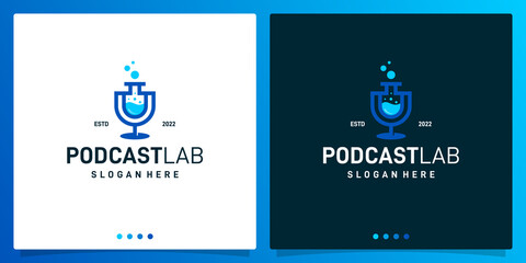 Lab Logo Design vector with podcast microphone logo design template. Premium vector