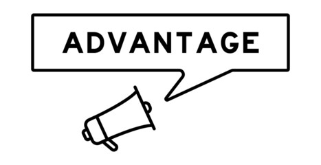 Megaphone icon with speech bubble in word advantage on white background