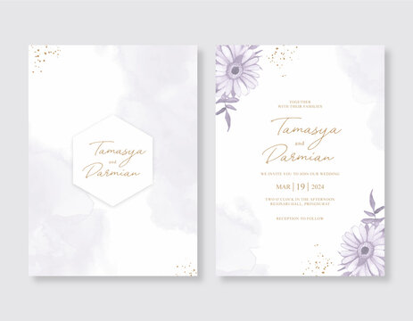 Purple watercolor flower for wedding invitation template