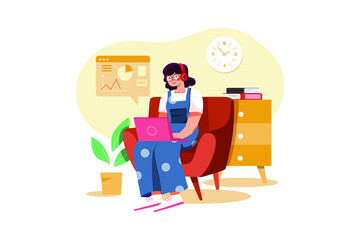 Young woman with glasses studying online