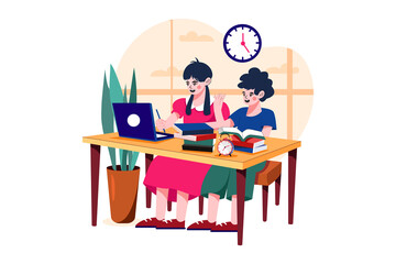 Kids studying at home via the internet