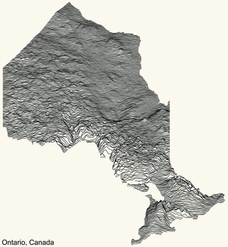 Topographic Relief Map Of The Canadian Province Of ONTARIO, CANADA With Black Contour Lines On Beige Background