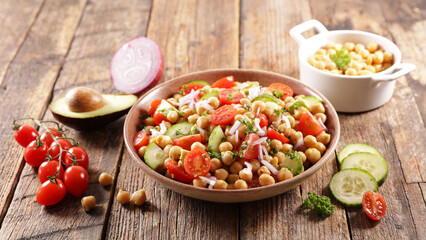 chickpea salad with cucumber,  tomato and avocado