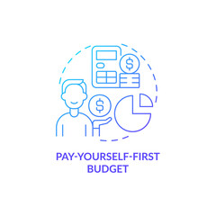 Pay-yourself-first budget blue gradient concept icon. Reverse budgeting approach abstract idea thin line illustration. Isolated outline drawing. Roboto-Medium, Myriad Pro-Bold fonts used