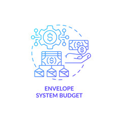 Envelope system budget blue gradient concept icon. Company budgeting approach abstract idea thin line illustration. Isolated outline drawing. Roboto-Medium, Myriad Pro-Bold fonts used