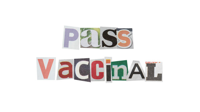 texte anonyme "pass vaccinal" écrit avec des coupures de journaux