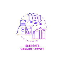 Fototapeta premium Estimate variable costs purple gradient concept icon. Money planning. Startup budgeting abstract idea thin line illustration. Isolated outline drawing. Roboto-Medium, Myriad Pro-Bold fonts used