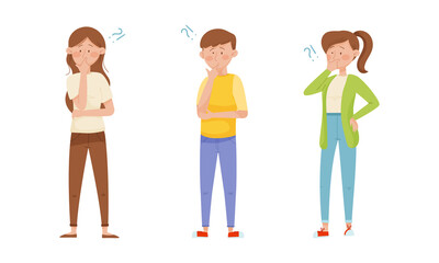 Thoughtful Man and Woman Character with Question Mark Thinking Over the Matter Vector Set