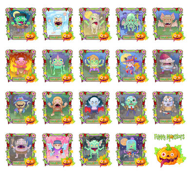 scary halloween monsters, funny image set