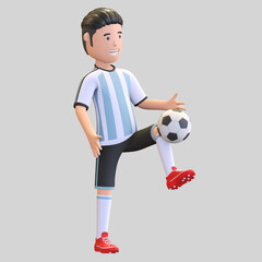 argentina national football player man juggling ball 3d render illustration