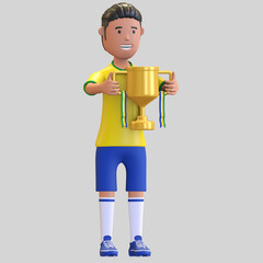 brazil national football player man holding trophy champion 3d render illustration